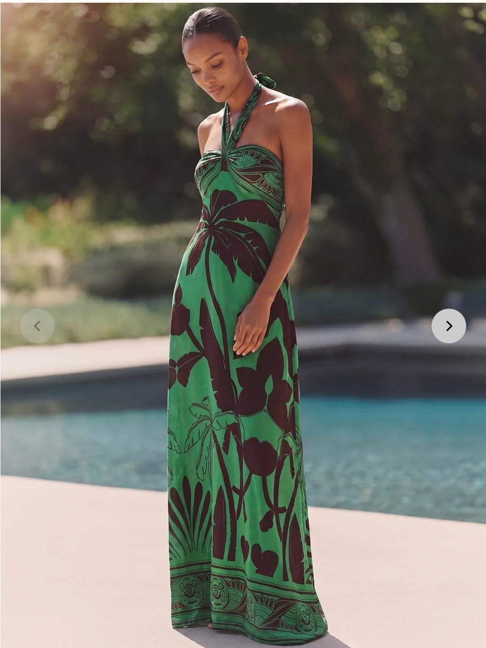 WOW NWT Green Halter Maxi Dress with Botanical Print